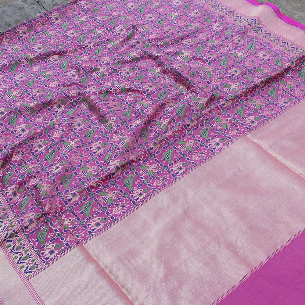 Gajri Pink-Magenta Pure Katan Silk Banarasi Handloom Patola Saree