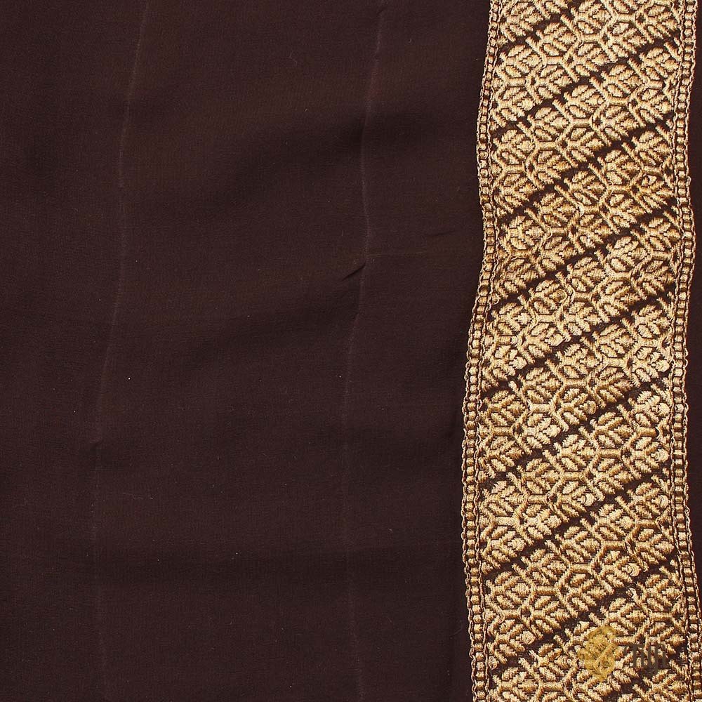 Ivory-Dark Chocolate Brown Ombr√© Pure Georgette Banarasi Handloom Saree