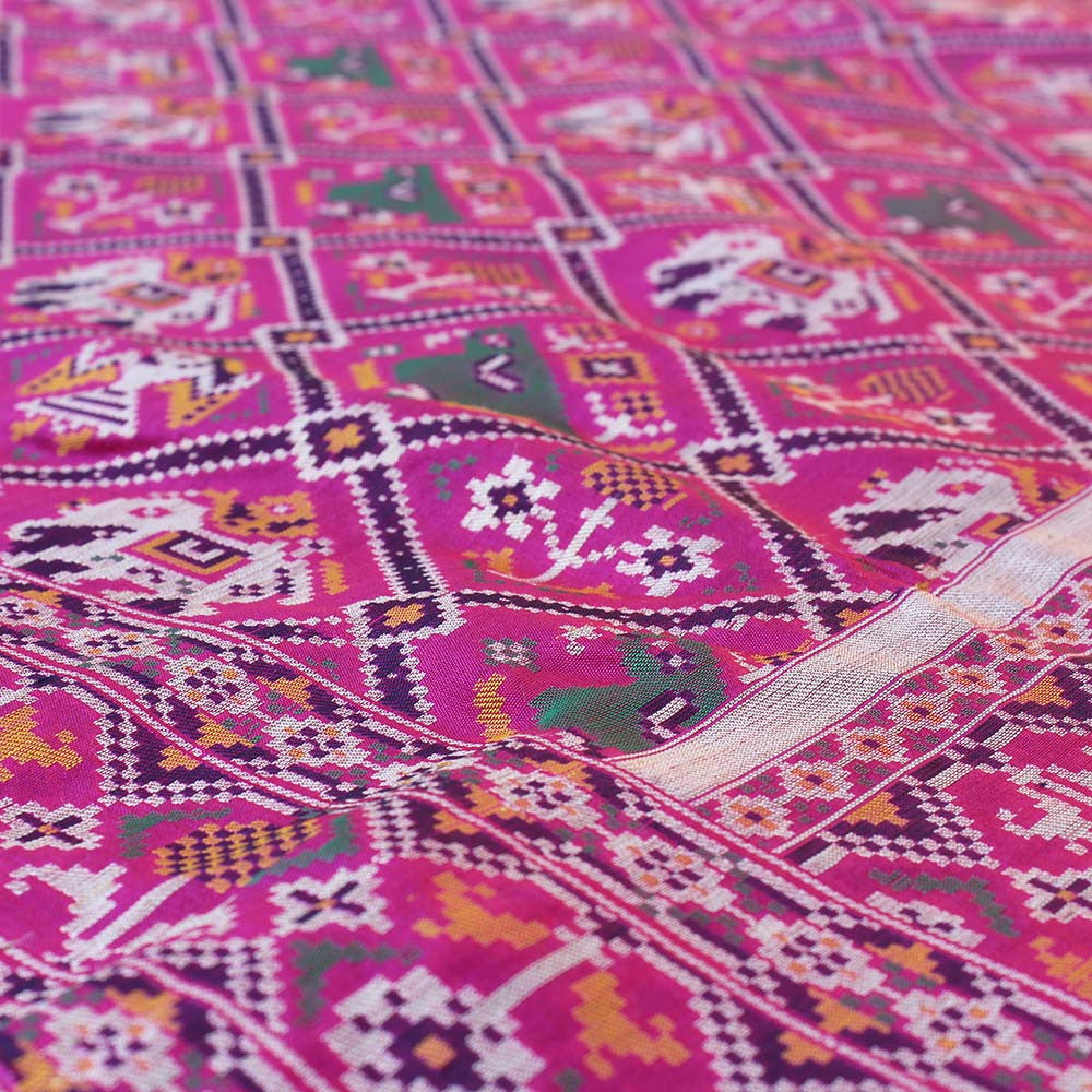 Orange-Indian Pink Pure Katan Silk Banarasi Handloom Patola Saree