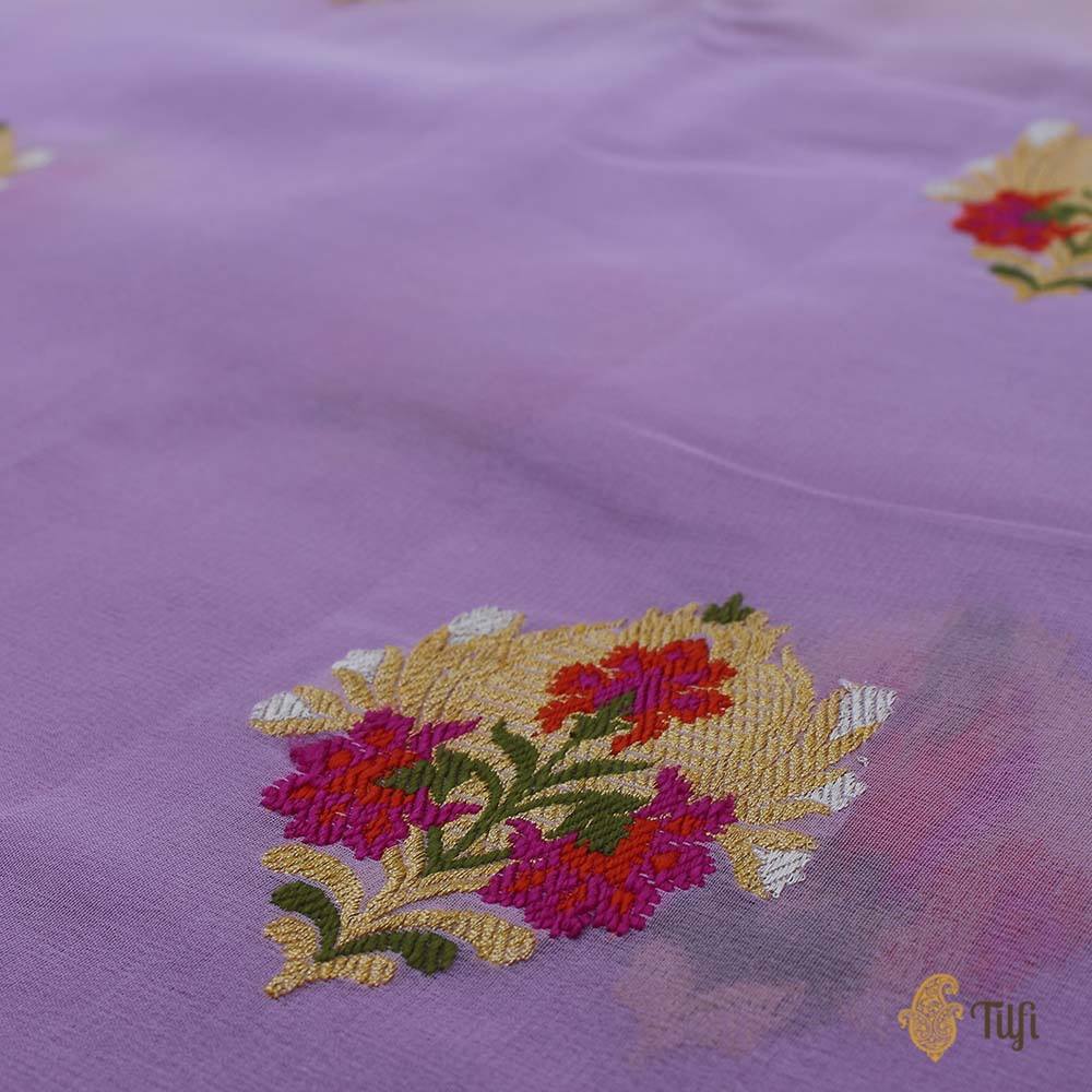 Cream-Lavender Ombr√© Pure Georgette Banarasi Handloom Saree