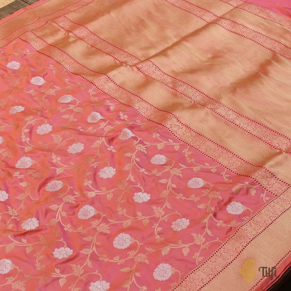 Peach-Gulabi Pink Pure Katan Silk Banarasi Handloom Saree