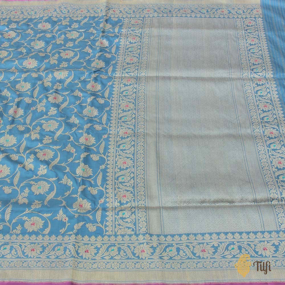Maya Blue Pure Katan Silk Banarasi Handloom Saree