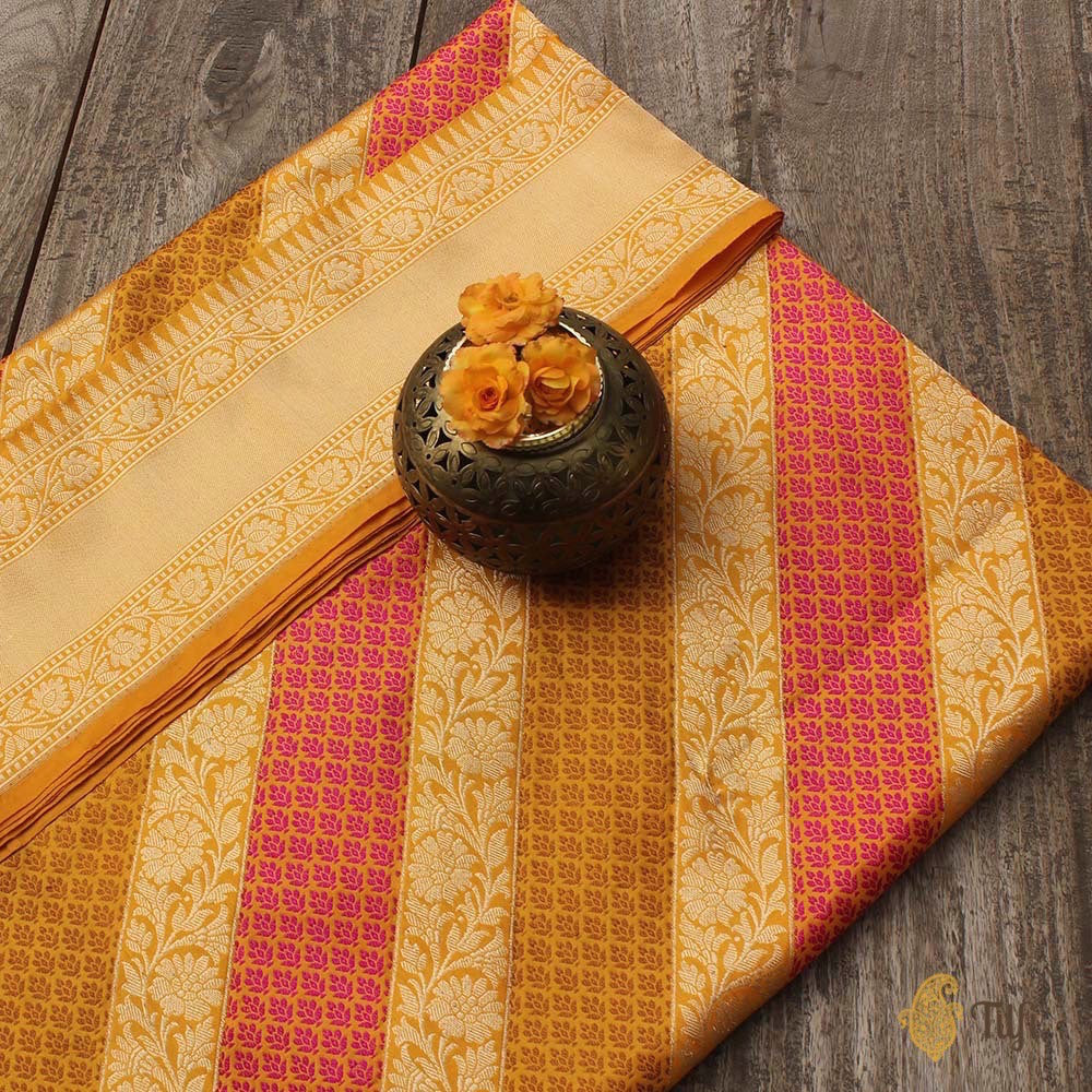 Yellowish Orange Pure Katan Silk Banarasi Handloom Saree
