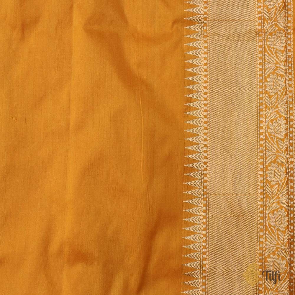 Yellowish Orange Pure Katan Silk Banarasi Handloom Saree
