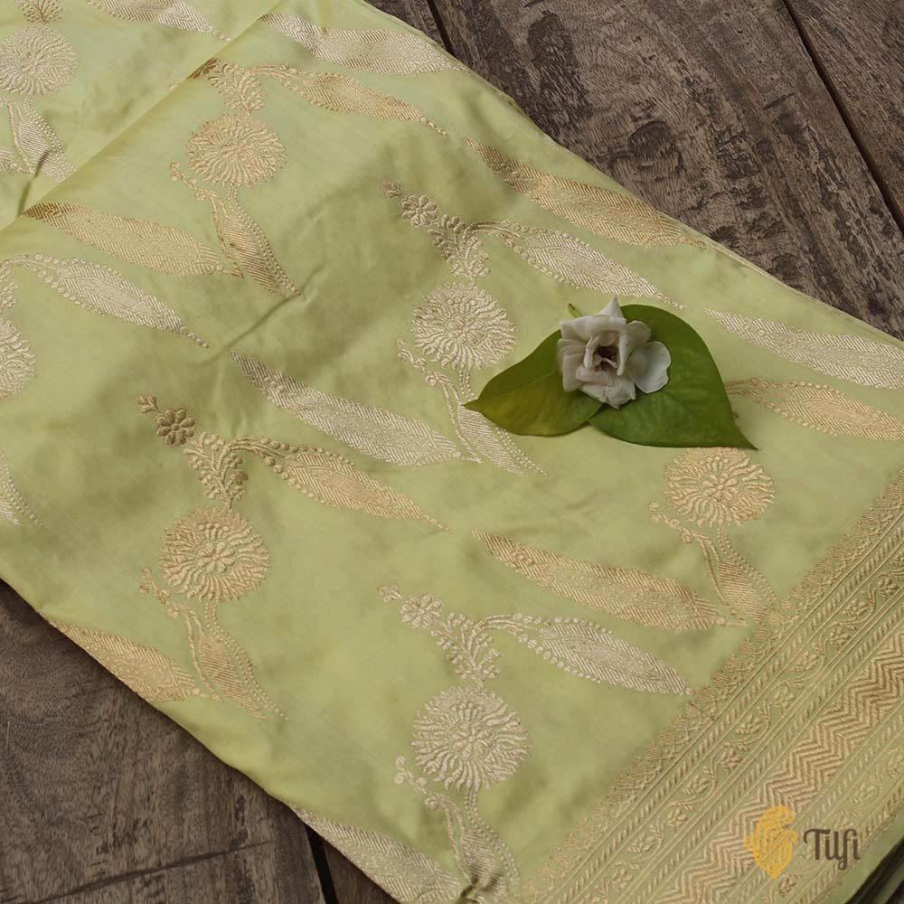 Light Lime Green Pure Katan Silk Banarasi Handloom Saree