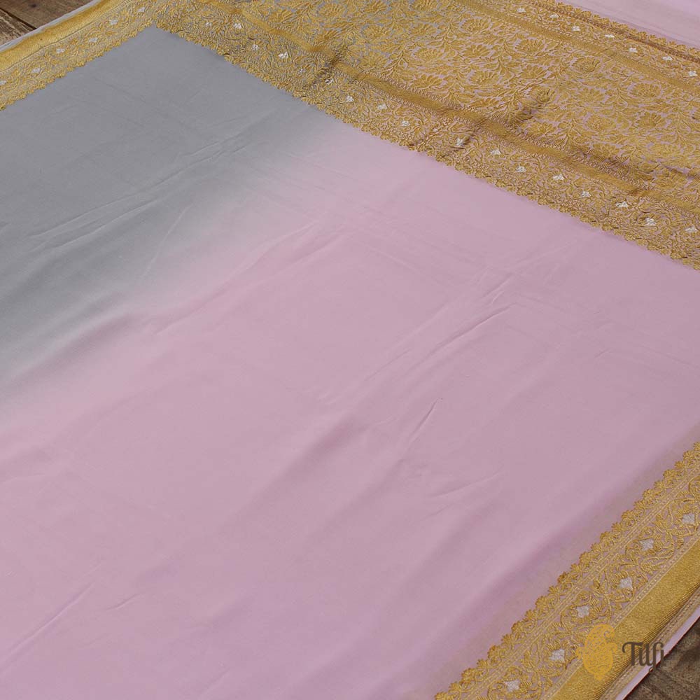 Light Grey-Pink Ombr√© Pure Georgette Banarasi Handloom Saree