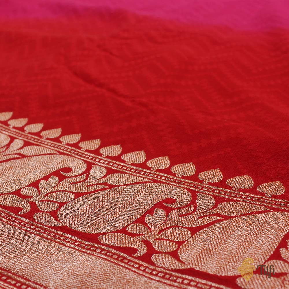 Multicoloured Ombr√© Pure Georgette Banarasi Handloom Saree