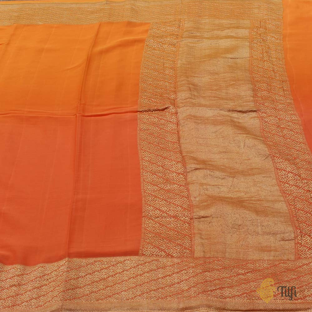 Orange Ombr√© Pure Georgette Banarasi Handloom Saree
