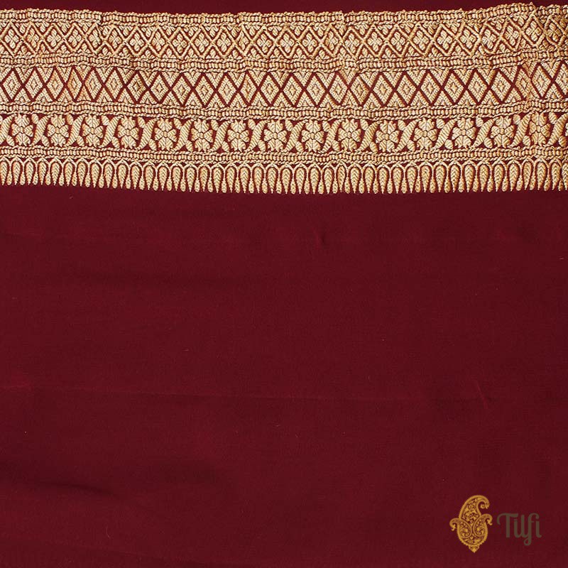 Tussar-Garnet Ombr√© Pure Georgette Banarasi Handloom Saree