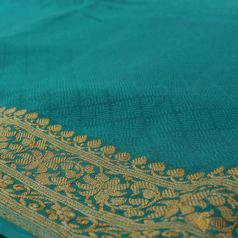 Nude Brown-Turquoise Blue Ombr√© Pure Georgette Banarasi Handloom Saree