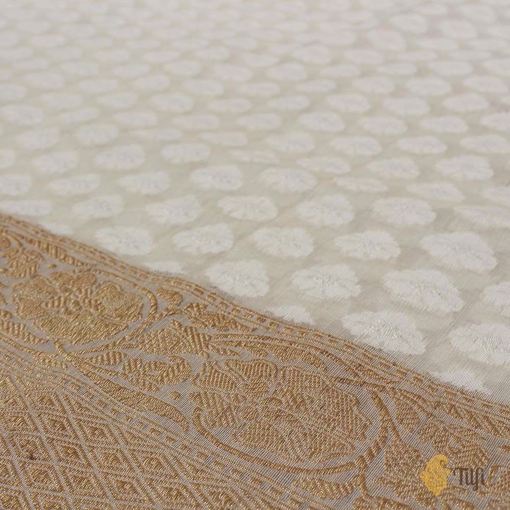 White Pure Cotton Handwoven Banarasi Saree