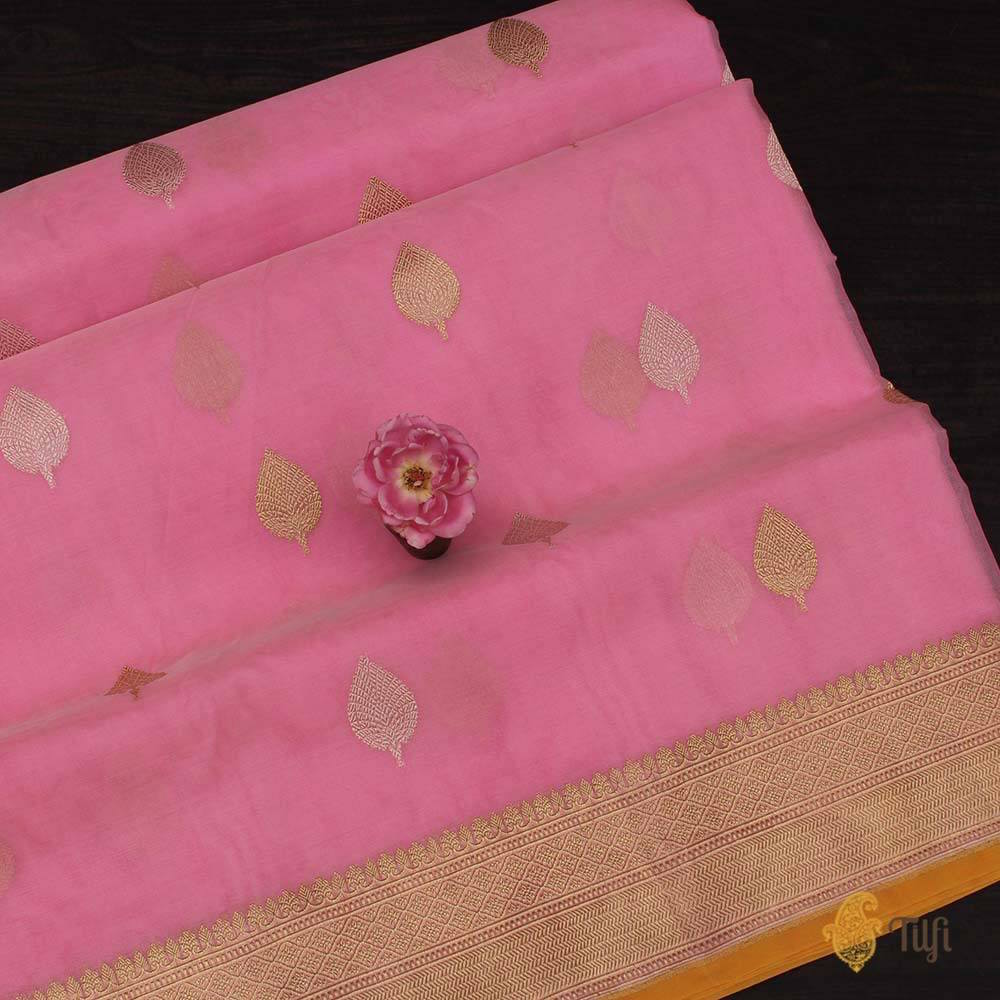 Pink Pure Kora Silk Handwoven Banarasi Saree
