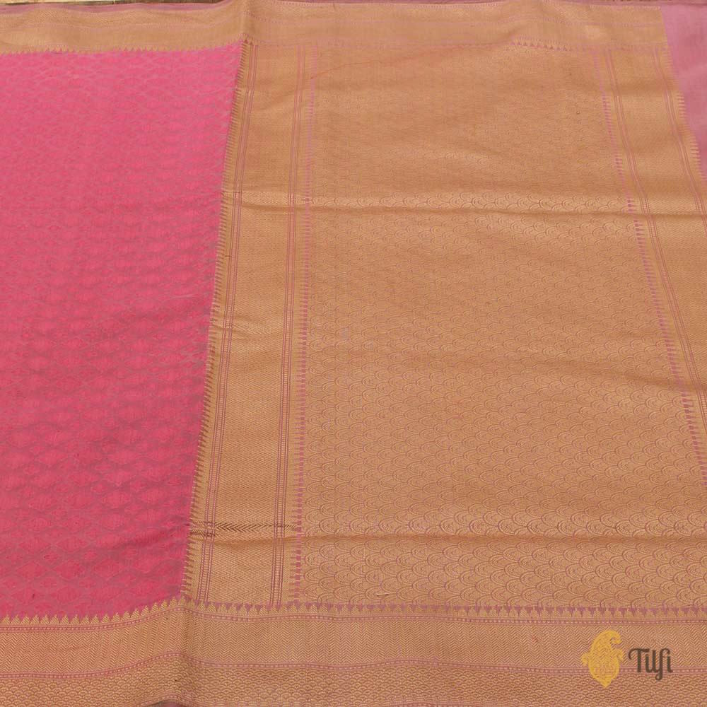 Bright Coral Pink Pure Cotton Handwoven Banarasi Saree