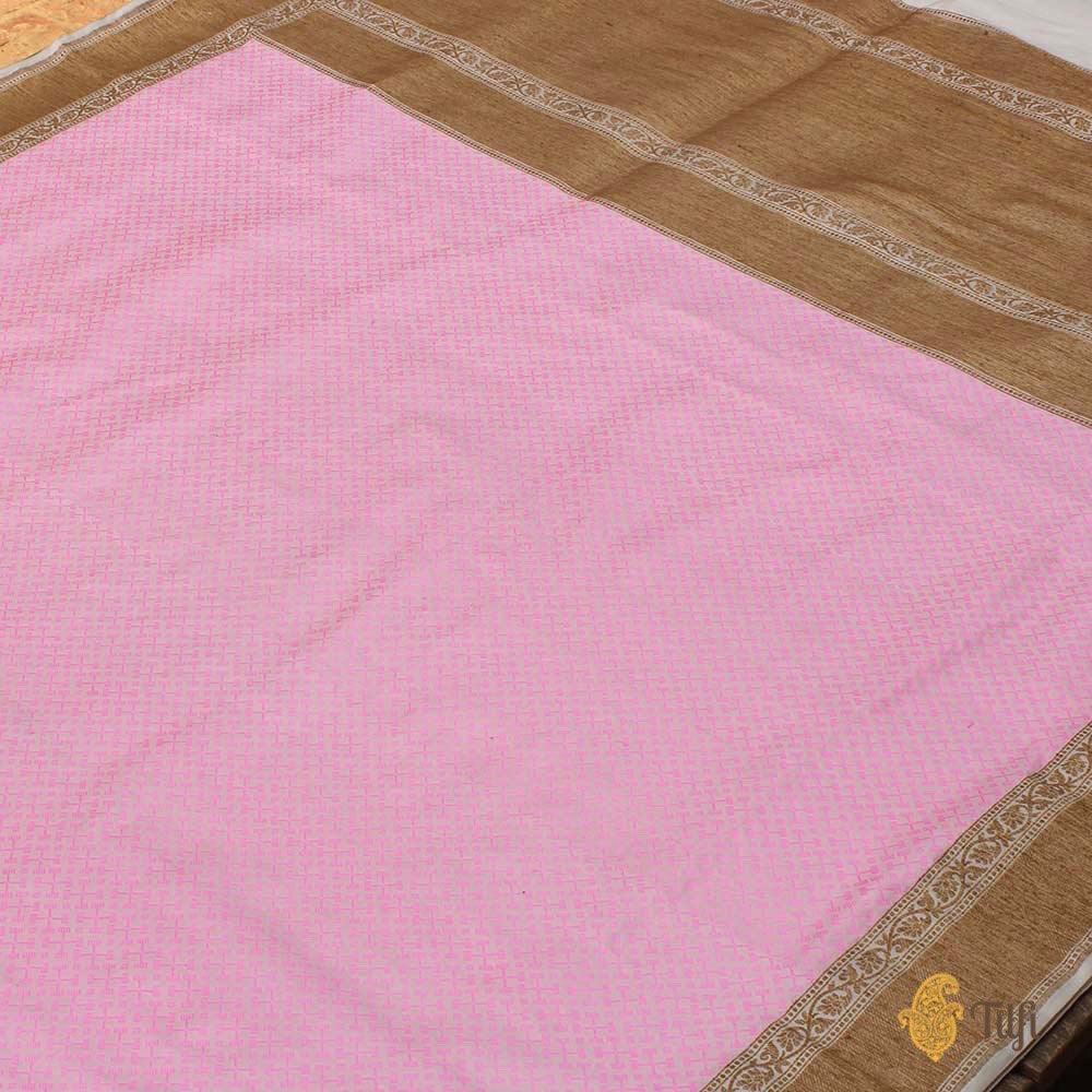 Off-White - Pink Pure Katan Silk Handwoven Banarasi Saree