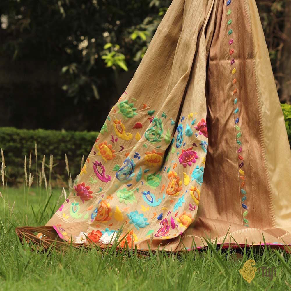 Tussar Colour Pure Tussar Silk Banarasi Handloom Saree