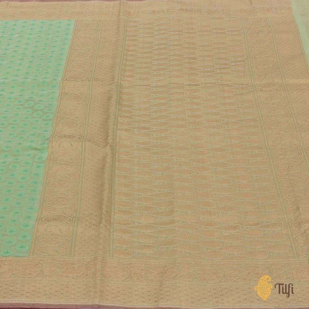 Light Pista Green-Aqua Green Pure Cotton Handwoven Banarasi Saree
