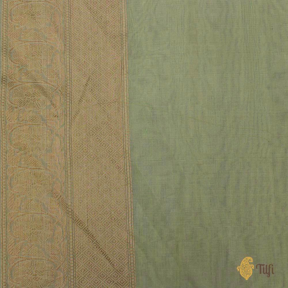 Light Pista Green-Aqua Green Pure Cotton Handwoven Banarasi Saree