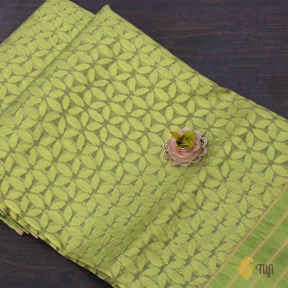 Pista Green Pure Kora Silk Banarasi Handloom Saree