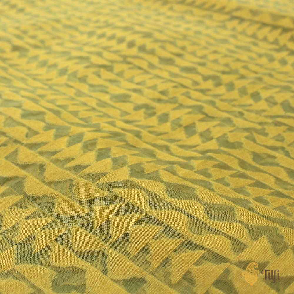Lime Green-Yellow Pure Kora Silk Banarasi Handloom Saree