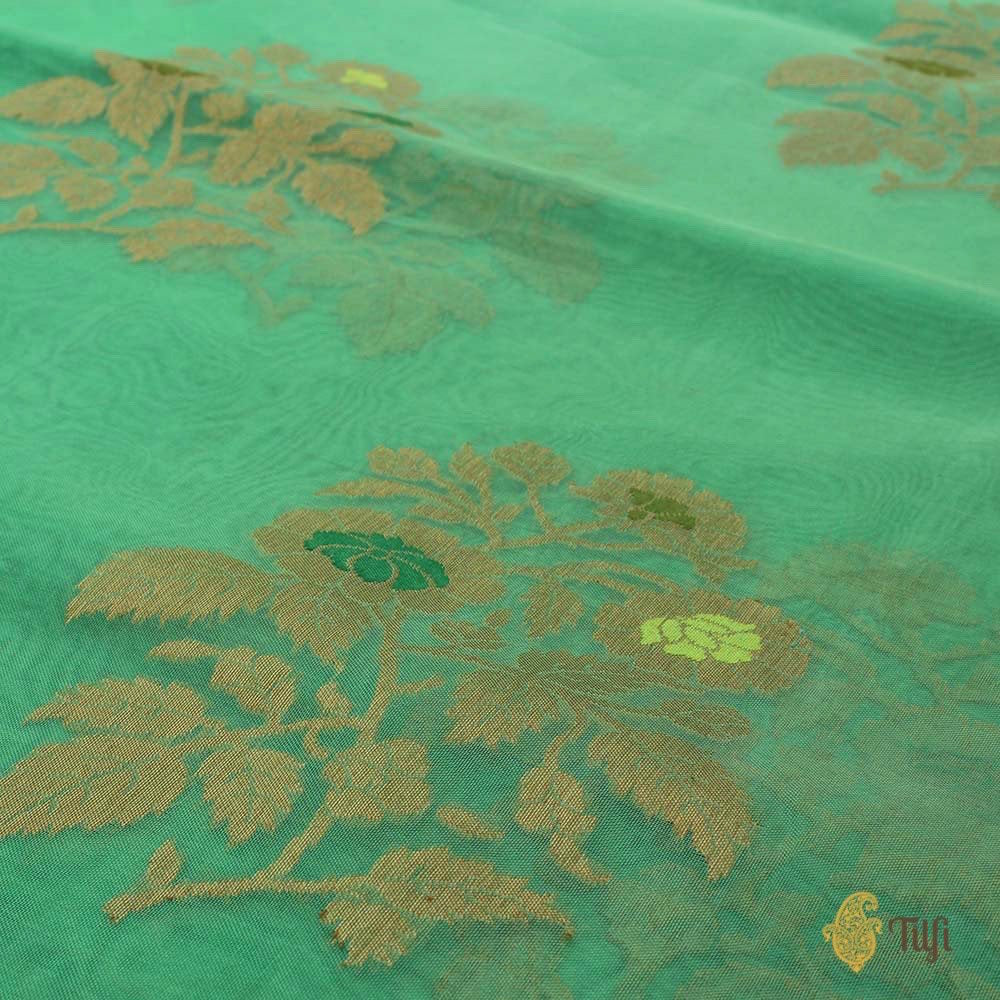 Sea Green Pure Kora Silk Handloom Banarasi Saree
