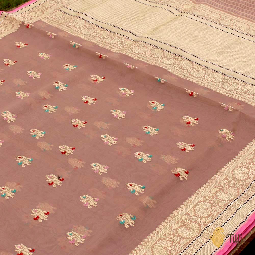 Mauve Pink Pure Kora Silk Banarasi Handloom Saree