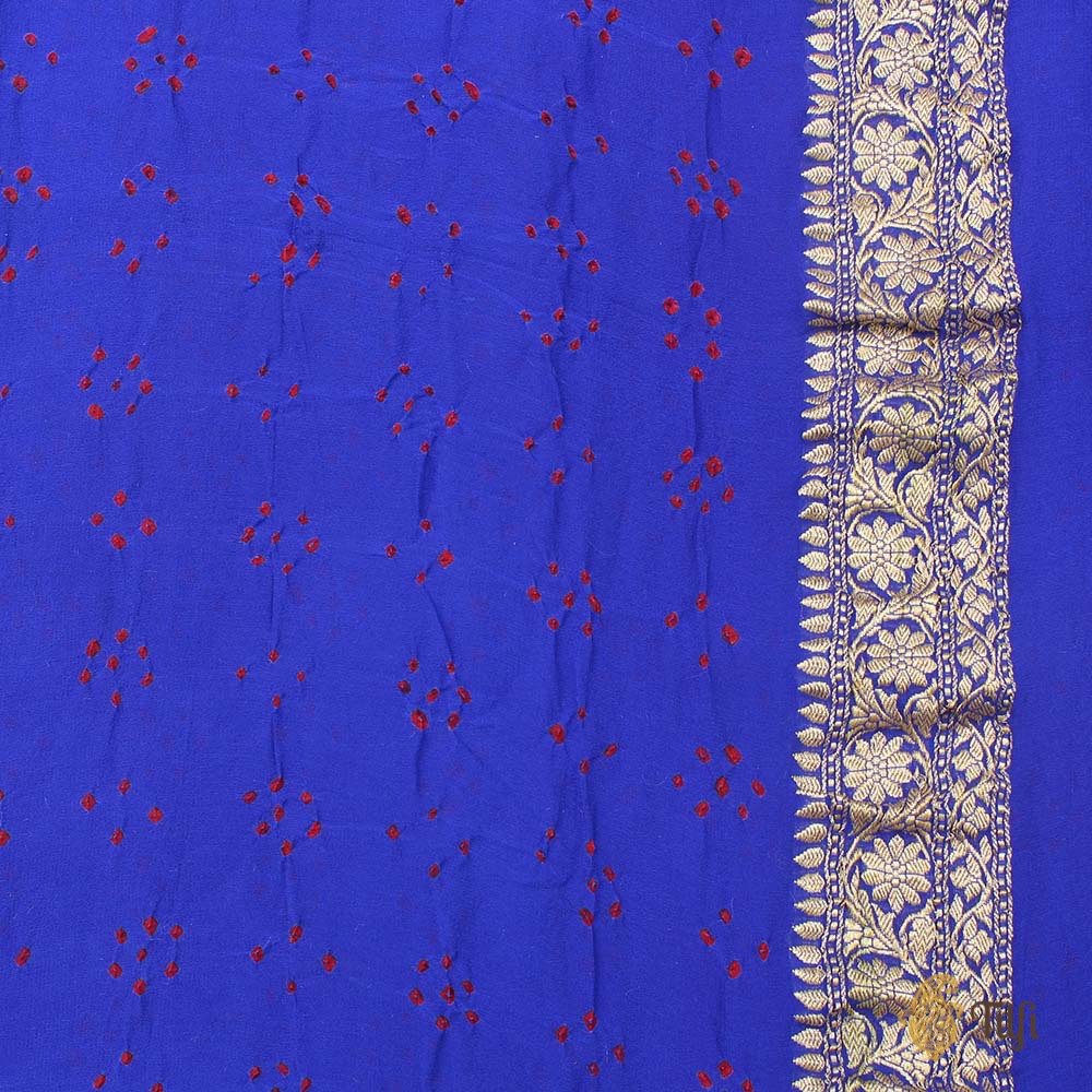 Purplish Blue Pure Georgette Banarasi Bandhani Handloom Saree