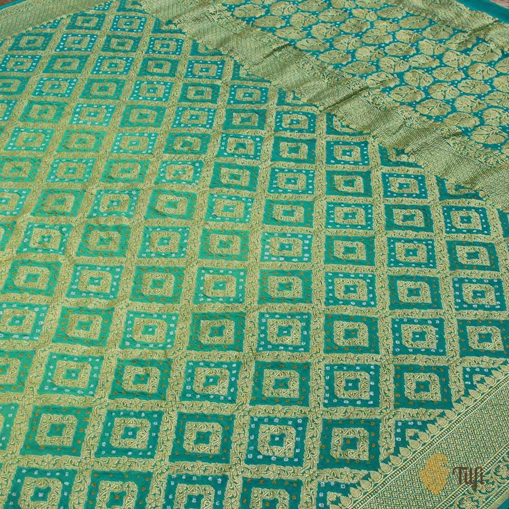 Turquoise Ombr√© Pure Georgette Banarasi Bandhani Handloom Saree