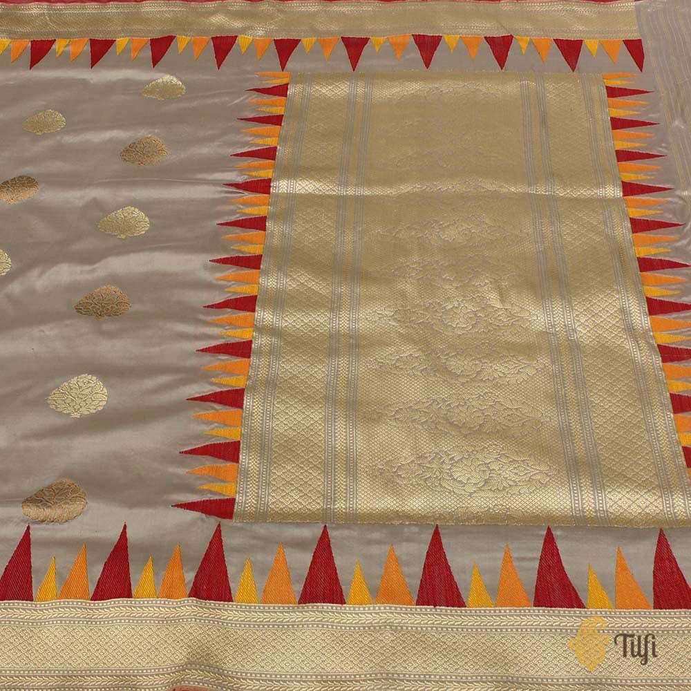 Black and Grey Pure Katan Banarasi Silk Saree