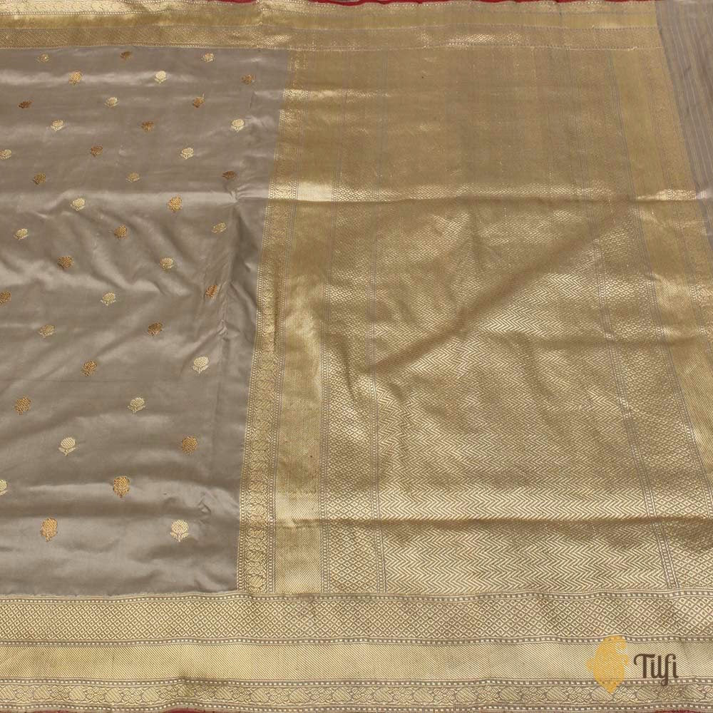Grey Pure Katan Silk Banarasi Handloom Saree