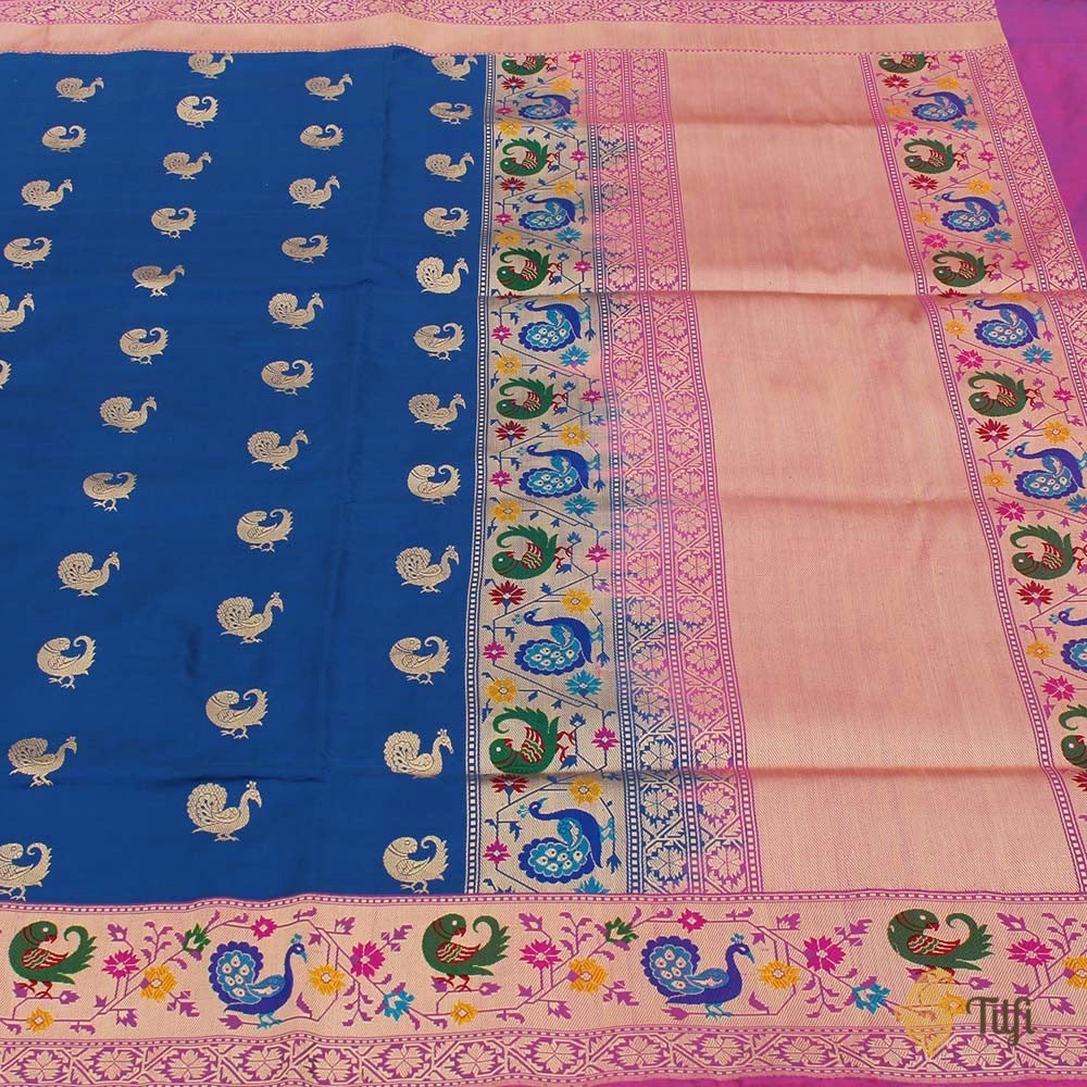 Royal Blue Pure Katan Silk Banarasi Paithani Handloom Saree