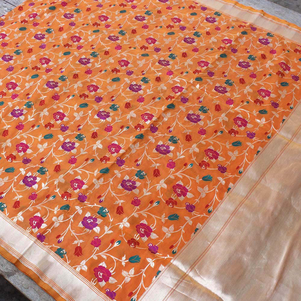 Orange Pure Katan Silk Banarasi Handloom Saree