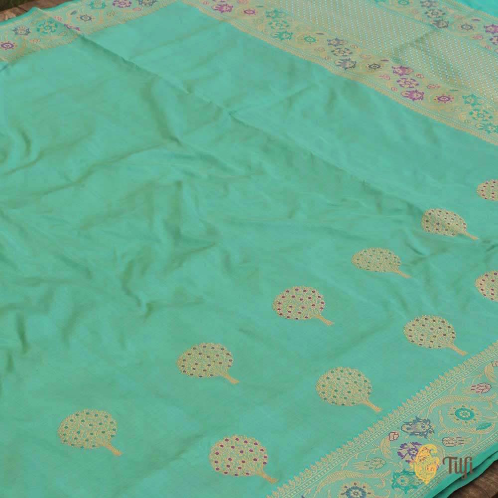 Turquoise Pure Katan Silk Banarasi Handloom Saree