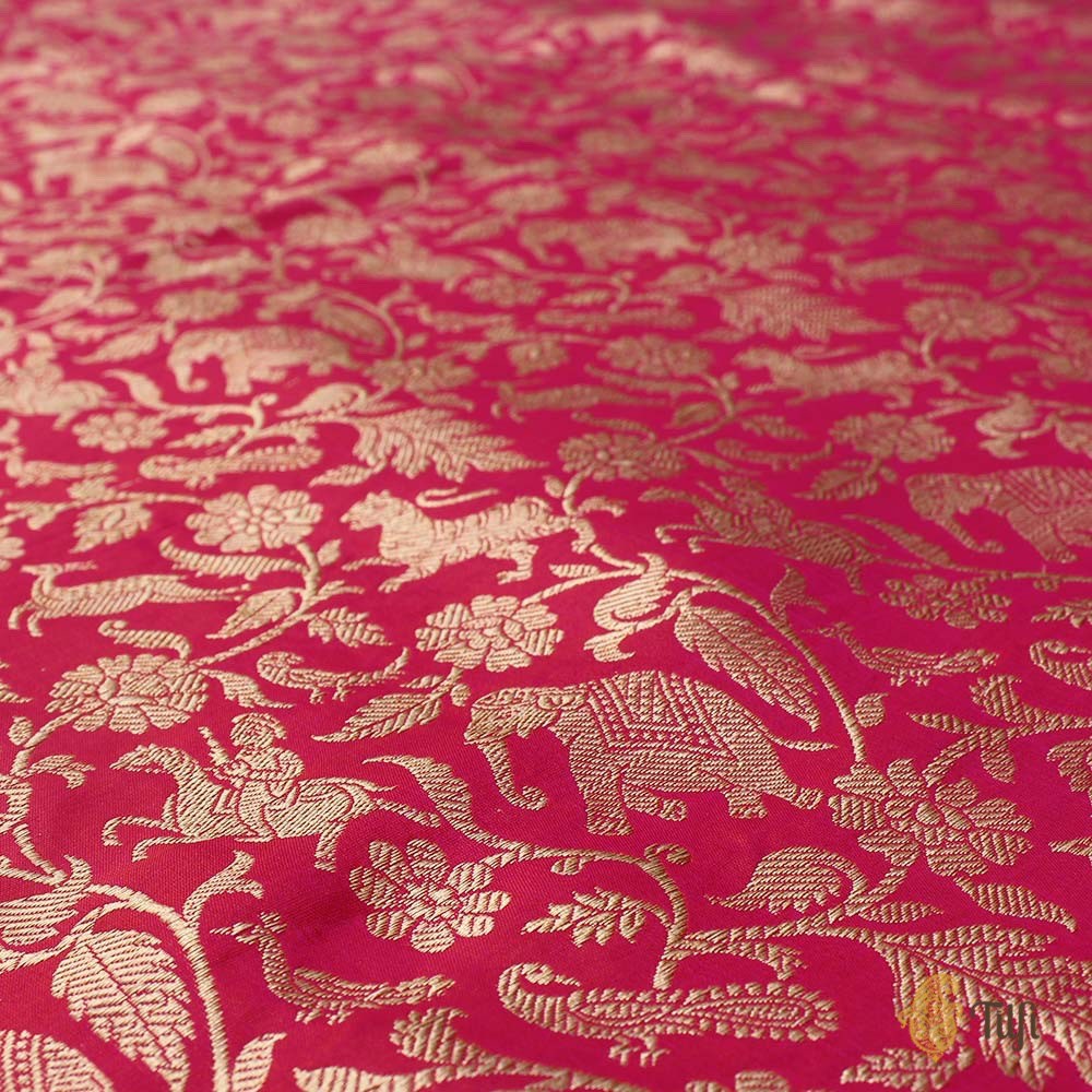 Rani Pink-Red Pure Katan Silk Banarasi Shikaargah Handloom Saree