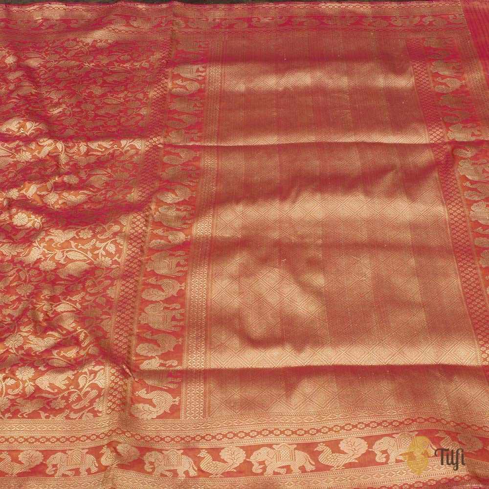 Rani Pink-Yellow Pure Katan Silk Banarasi Shikaargah Handloom Saree