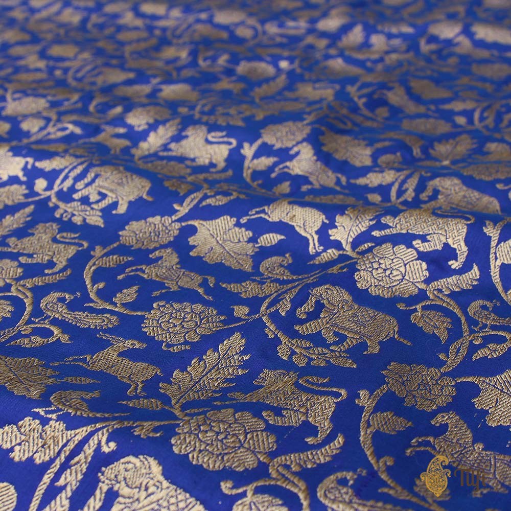 Cobalt Blue-Purple Pure Katan Silk Banarasi Shikargah Handloom Saree