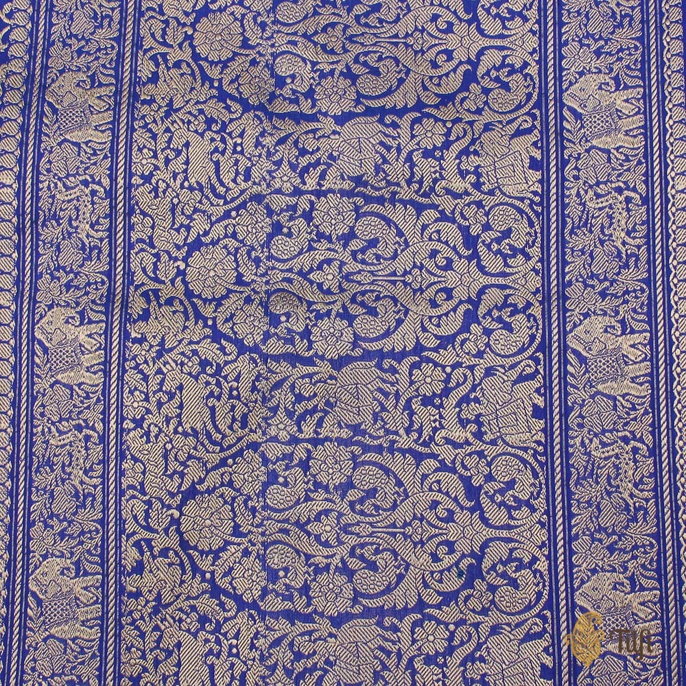 Cobalt Blue-Purple Pure Katan Silk Banarasi Shikargah Handloom Saree