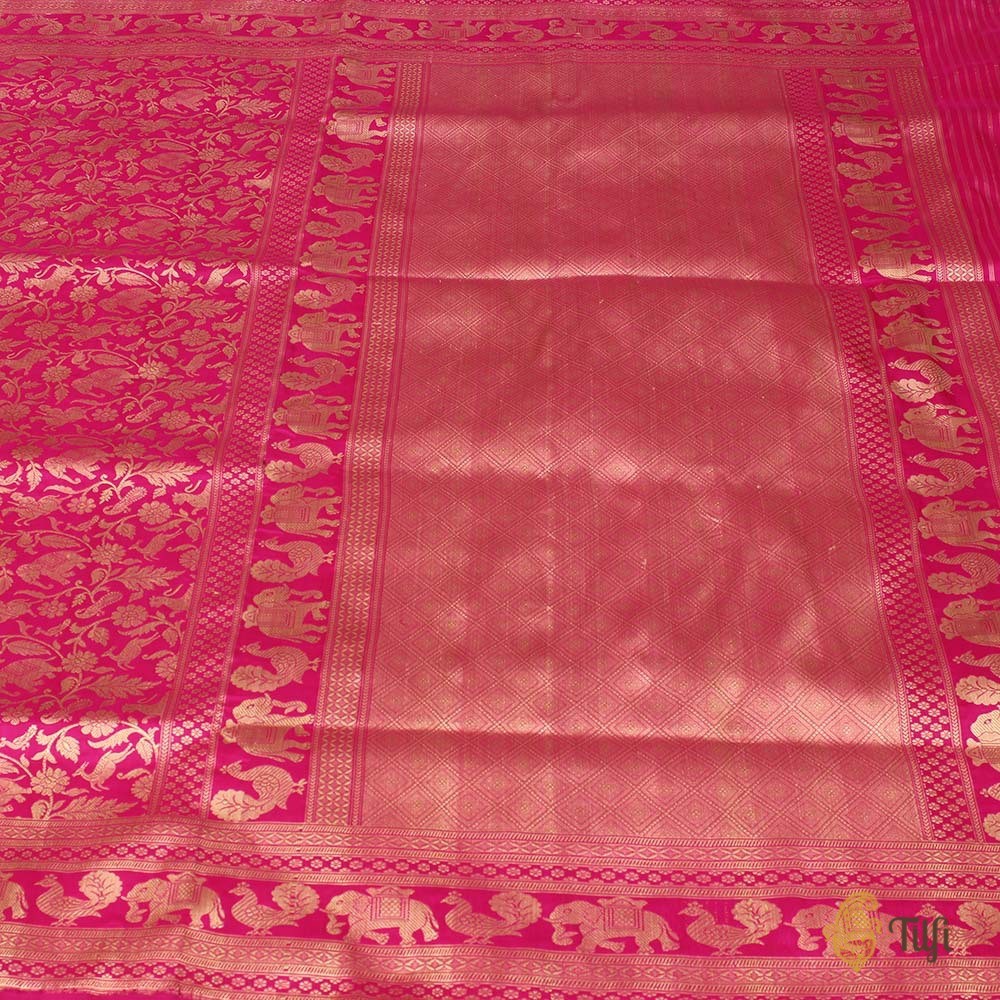 Rani Pink Pure Katan Silk Banarasi Shikaargah Handloom Saree