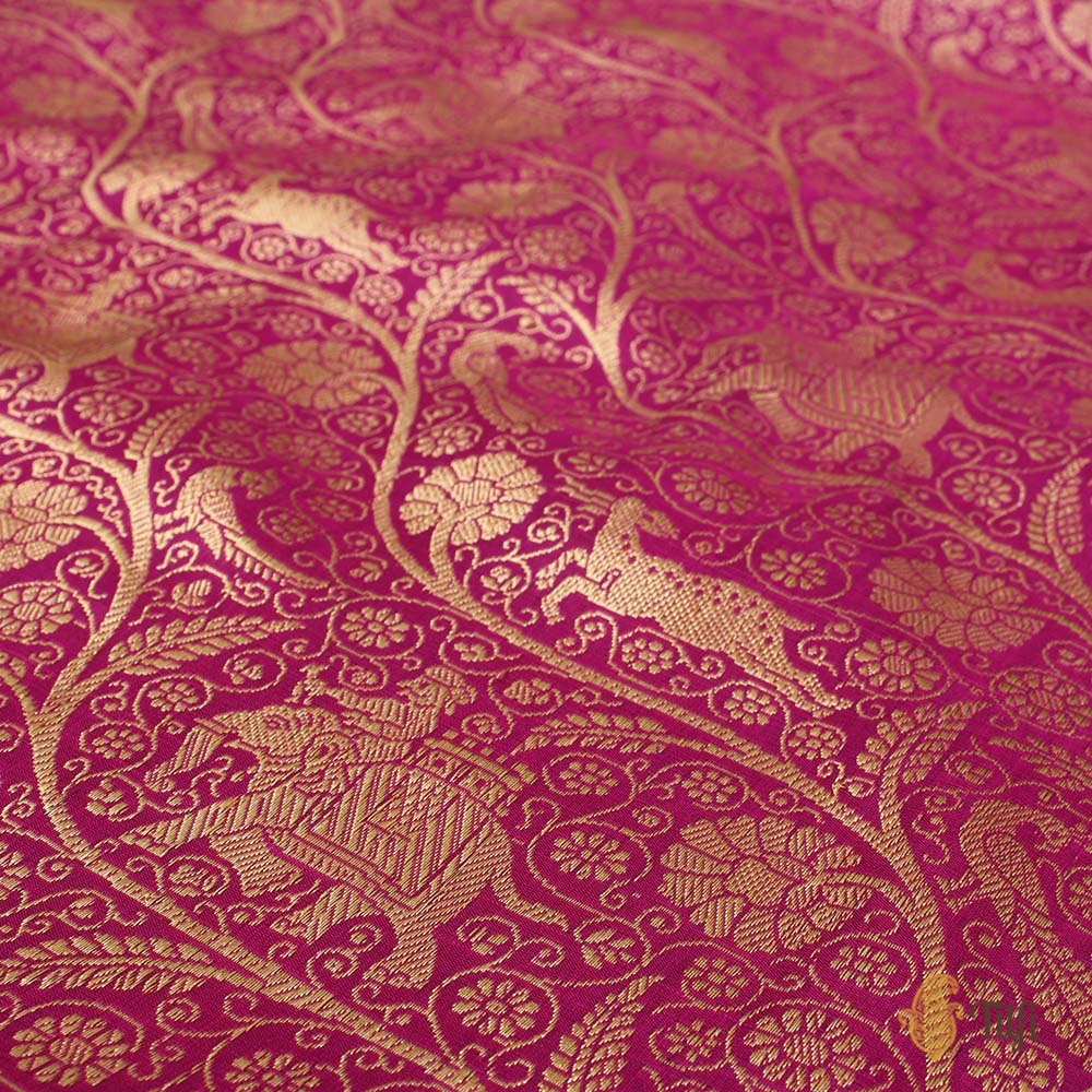 Rani Pink-Purplish Magenta Pure Katan Silk Banarasi Shikaargah Handloom Saree