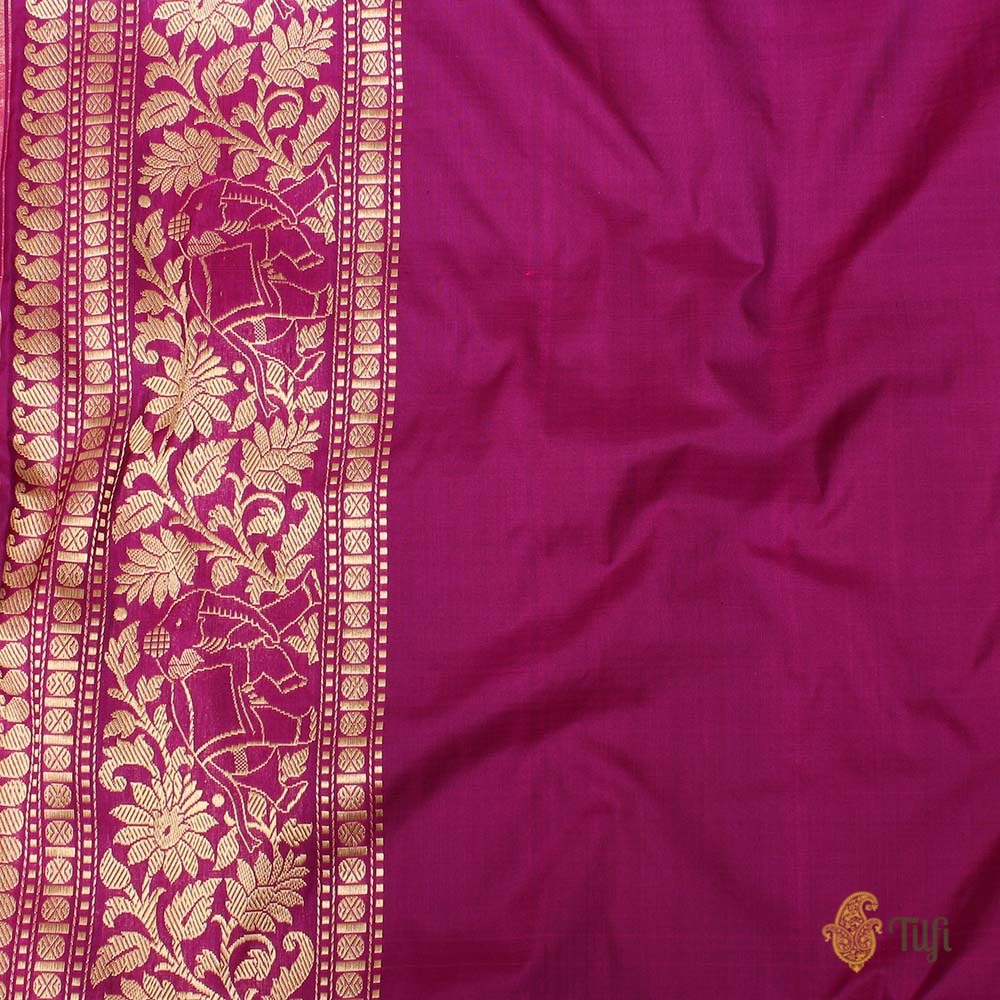 Rani Pink-Purplish Magenta Pure Katan Silk Banarasi Shikaargah Handloom Saree