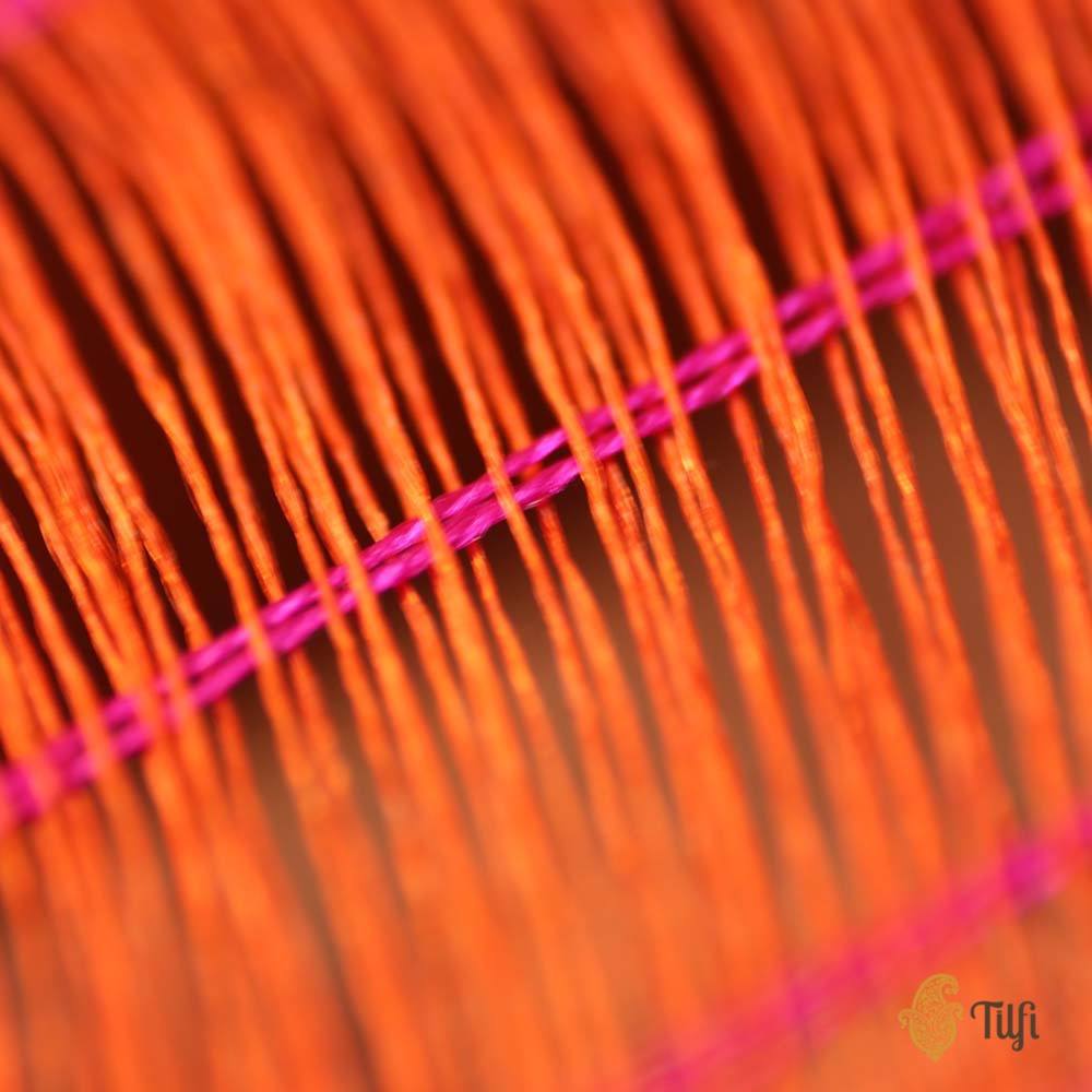 Orange-Rani Pink Pure Katan Silk Banarasi Shikaargah Handloom Saree
