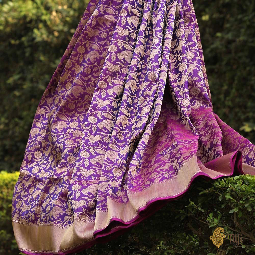 Violet-Purple Pure Katan Silk Banarasi Shikaargah Handloom Saree