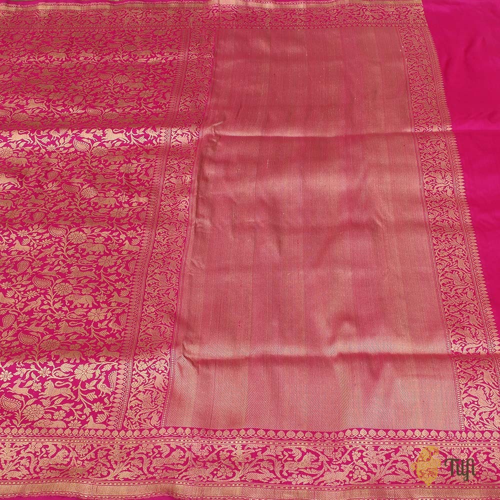 Rani Pink Katan Silk Banarasi Shikaargah Handloom Saree