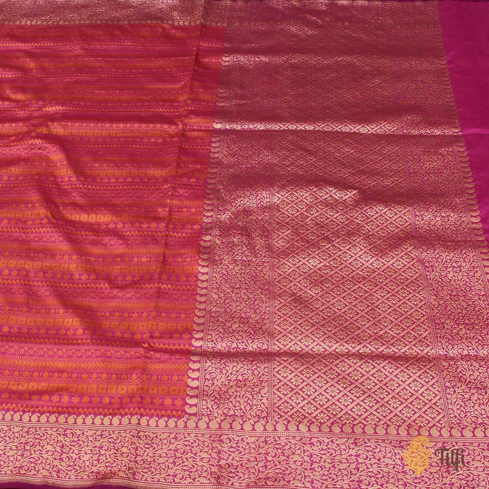 Fuschia Pink-Orange Pure Katan Silk Banarasi Handloom Saree