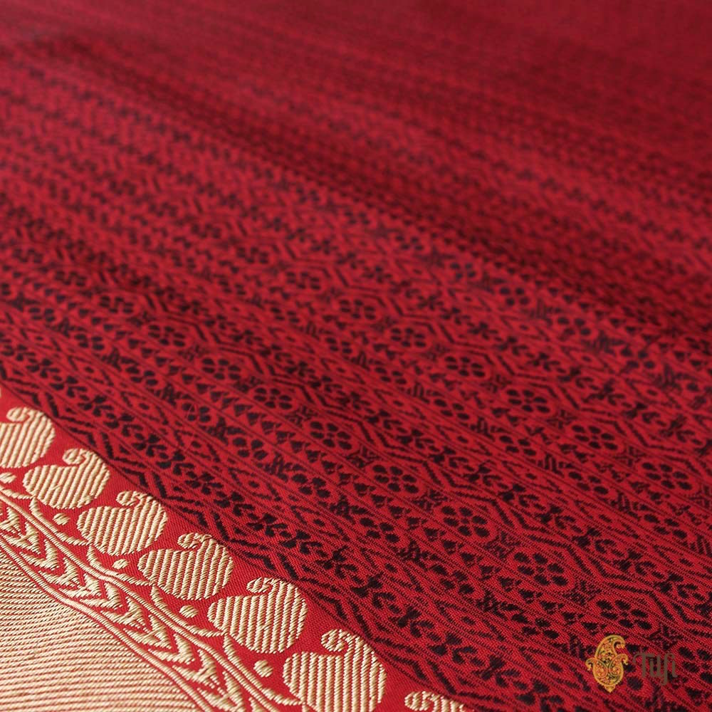 Black-Deep Red Pure Katan Silk Banarasi Handloom Saree