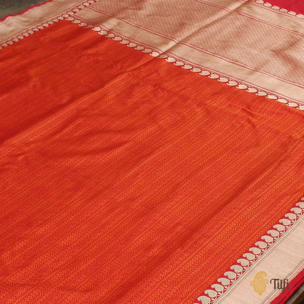 Red-Orange Pure Katan Silk Banarasi Handloom Saree