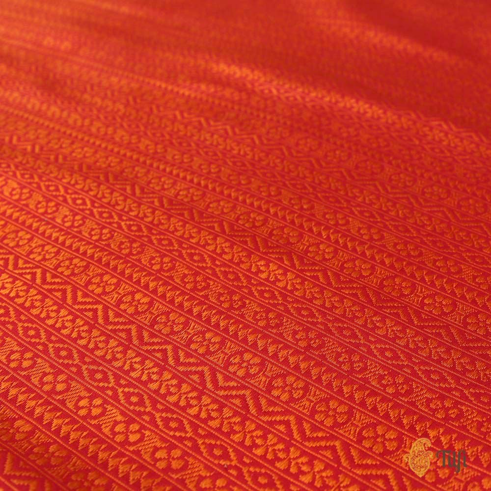 Red-Orange Pure Katan Silk Banarasi Handloom Saree