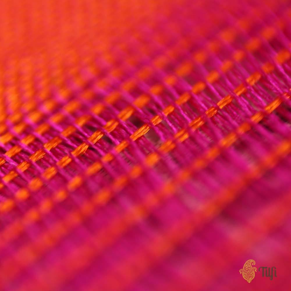 Orange-Rani Pink Pure Soft Satin Silk Banarasi Handloom Saree