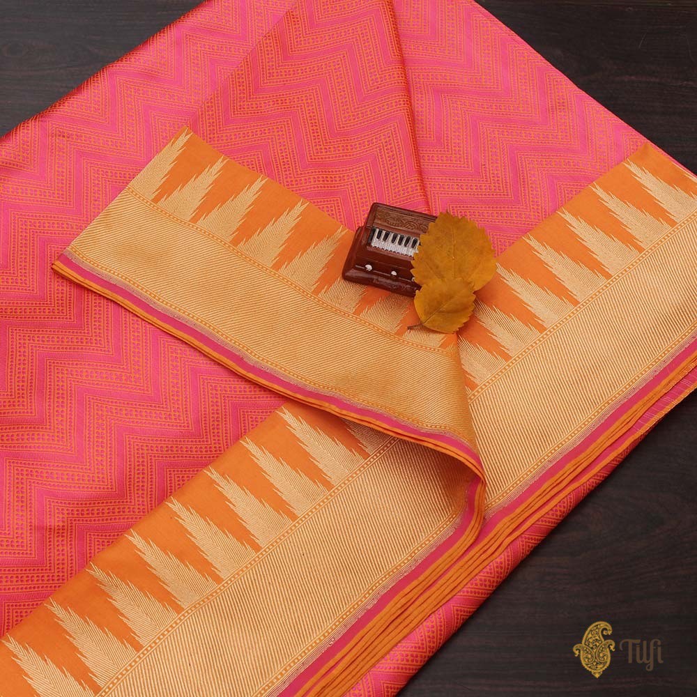 Light Orange-Gulabi Pink Pure Katan Silk Banarasi Handloom Saree