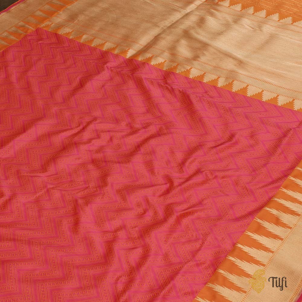 Light Orange-Gulabi Pink Pure Katan Silk Banarasi Handloom Saree