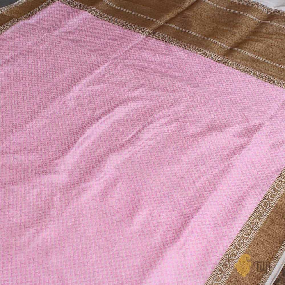 Off-White - Pink Pure Katan Silk Handwoven Banarasi Saree